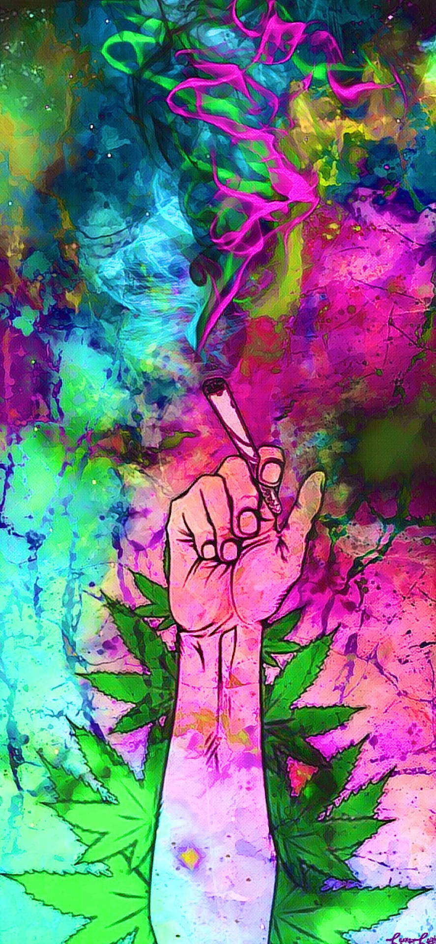 Hand Smoking Joint Psychedelic 4k Background