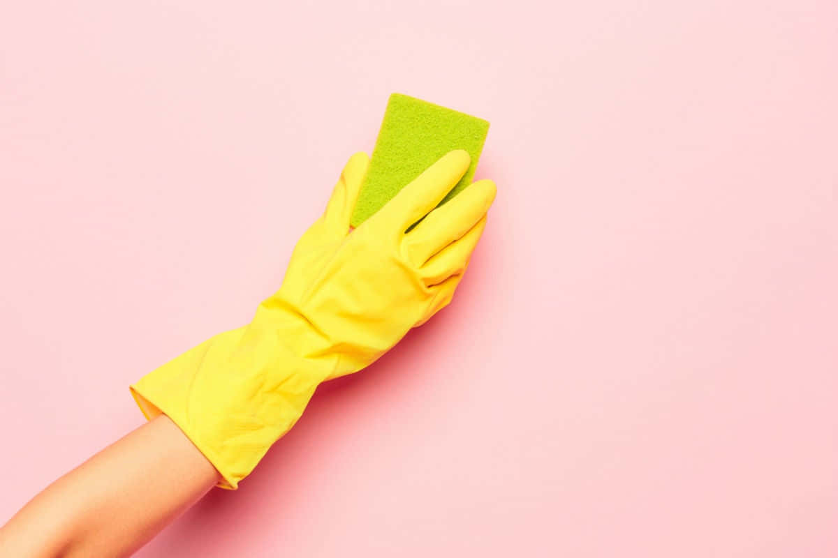 Hand Wearing A Cleaning Glove Background