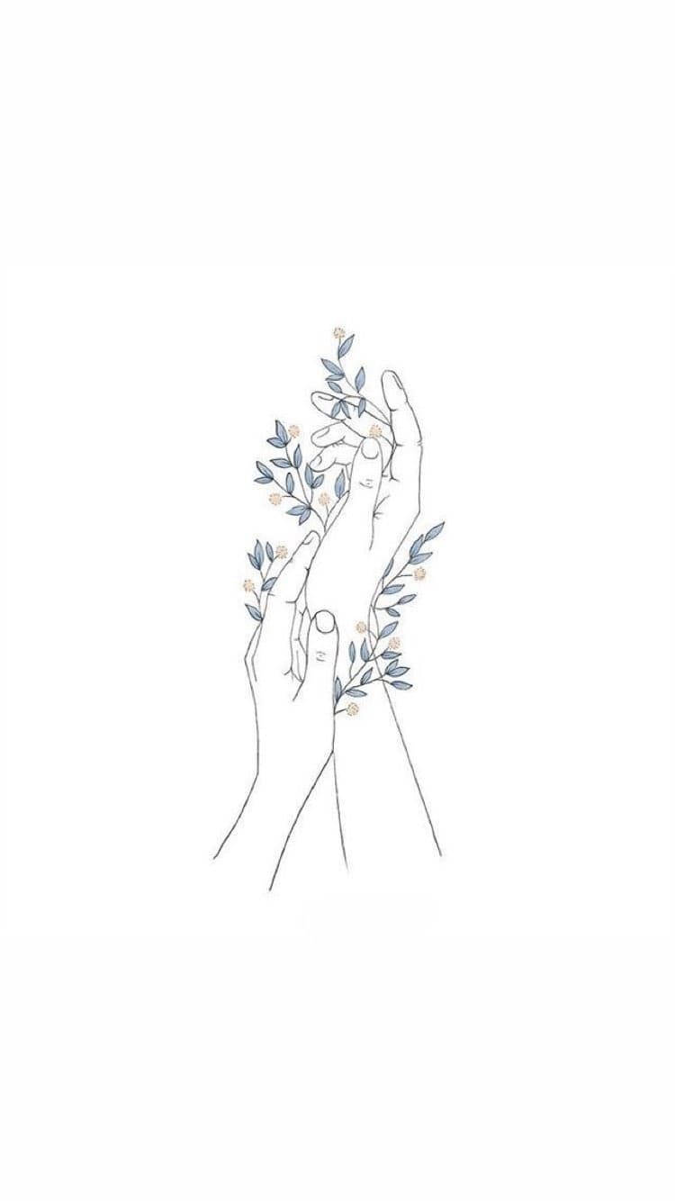 Hand With Flowers Aesthetic Sketches Background