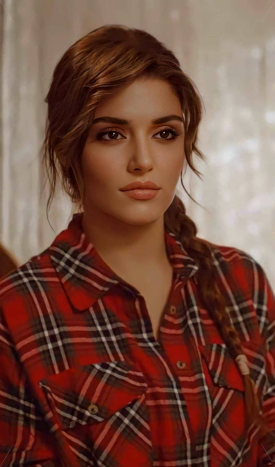 Hande Ercel In Plaid Background