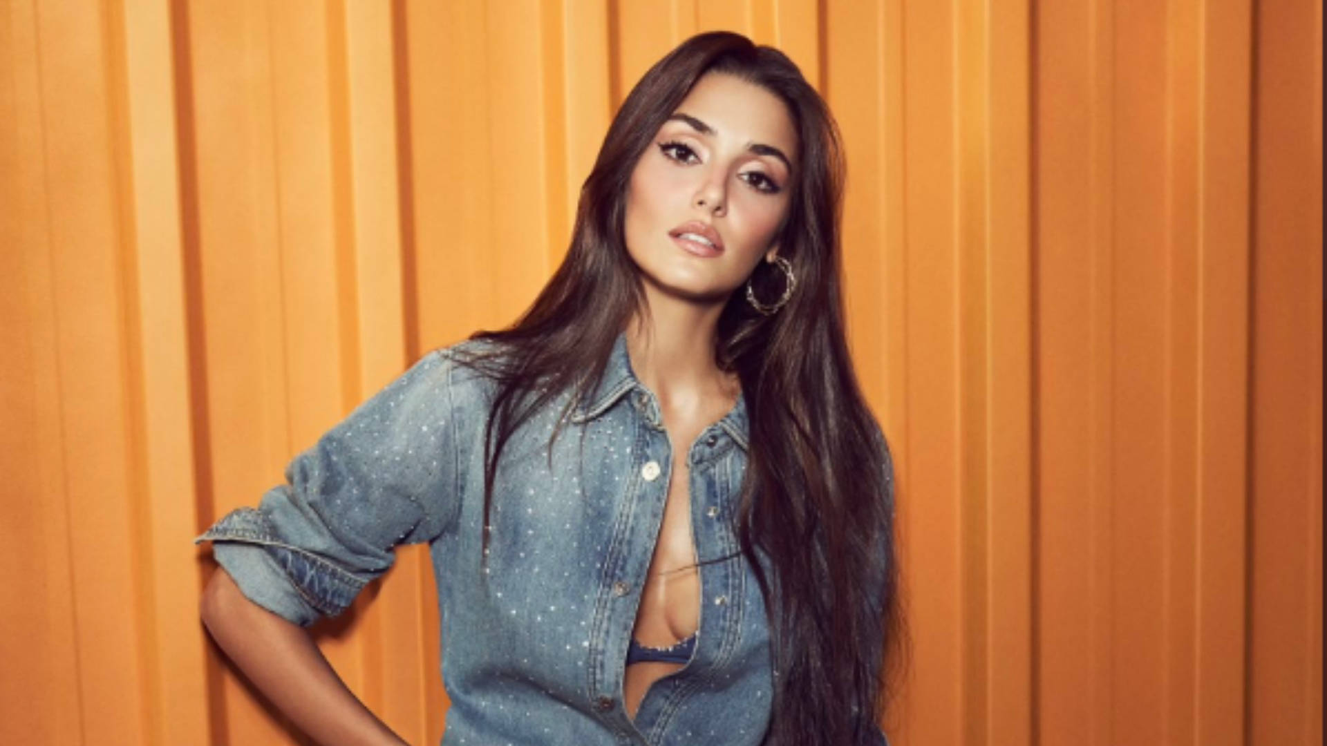 Hande Ercel With Denim Top Background