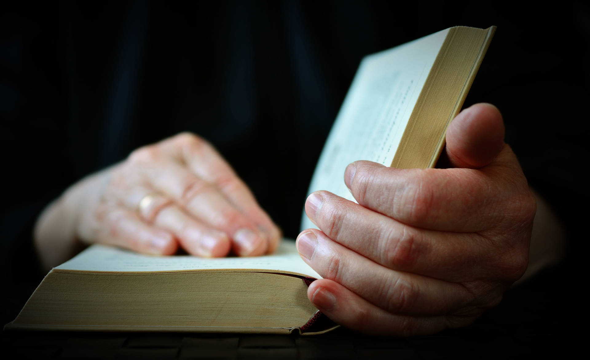 Hands Holding A Reference Book Background