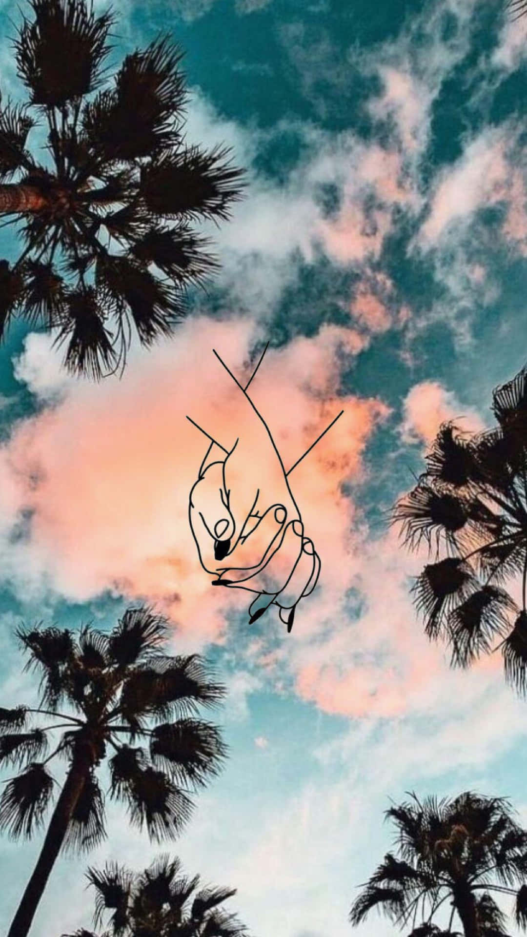 Hands Line Art On Palm Tree Iphone
