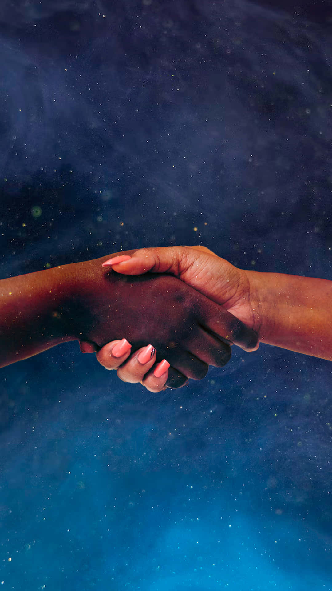 Handshake With Blue Starry Sky Background