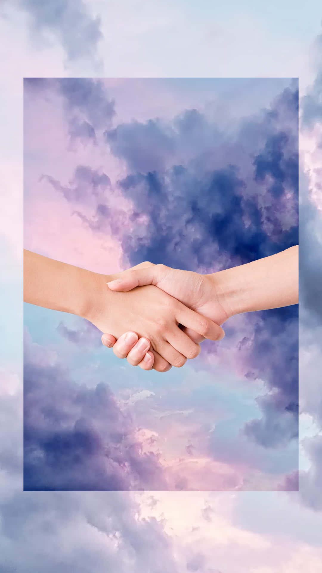 Handshake With Pastel Clouds Background