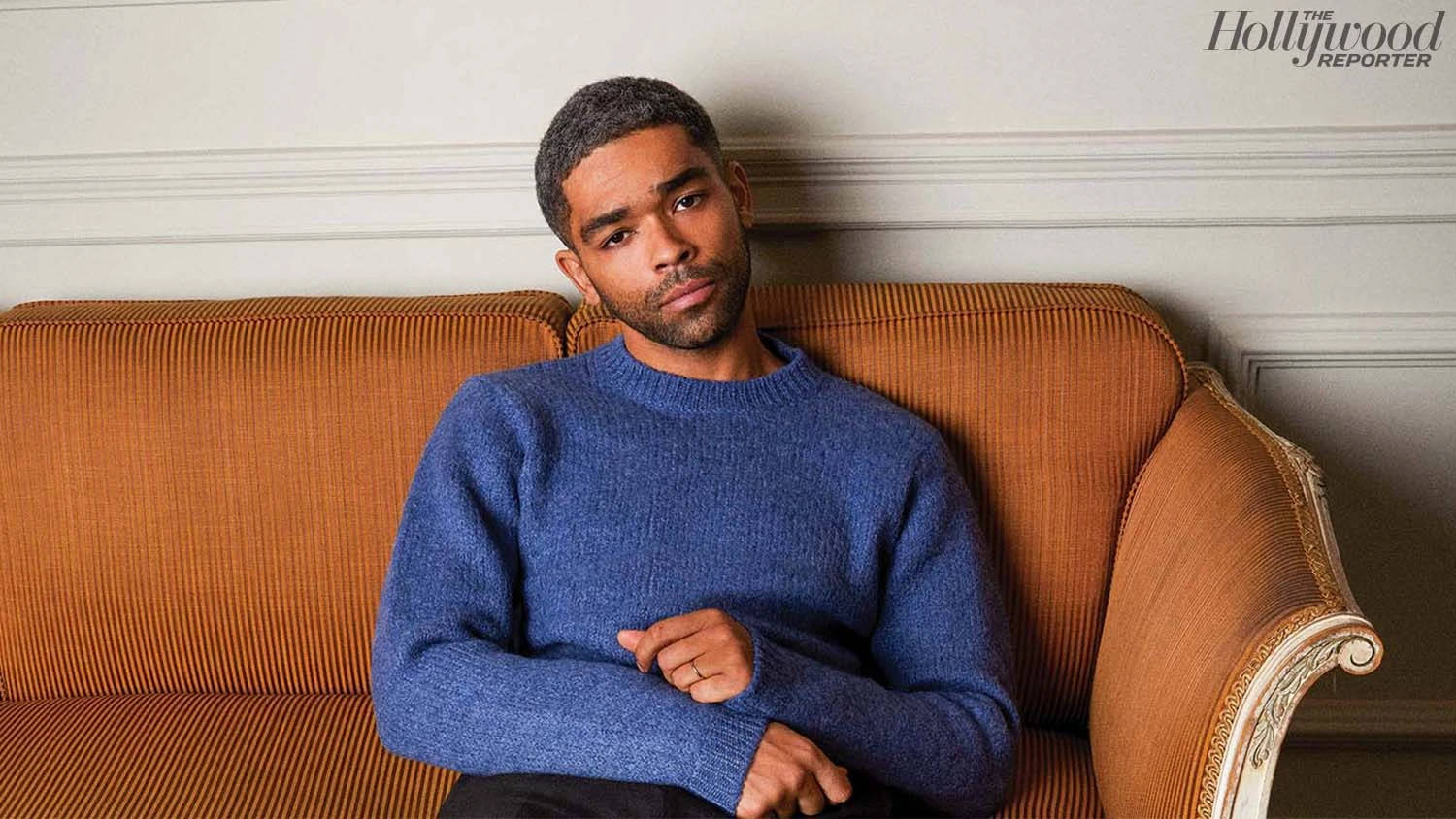 Handsome Black Man Blue Sweater Background