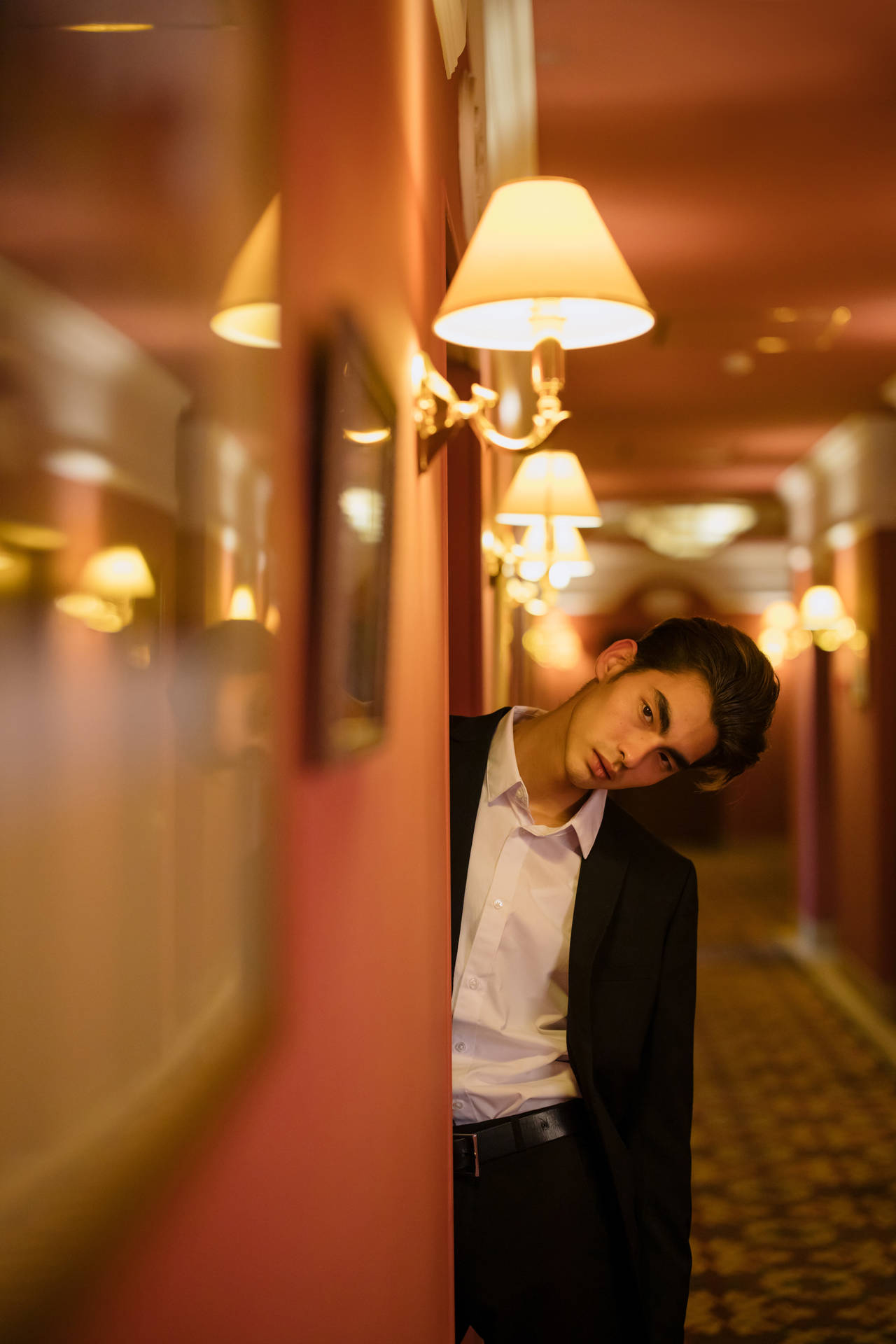 Handsome Man Hotel Corridor Background