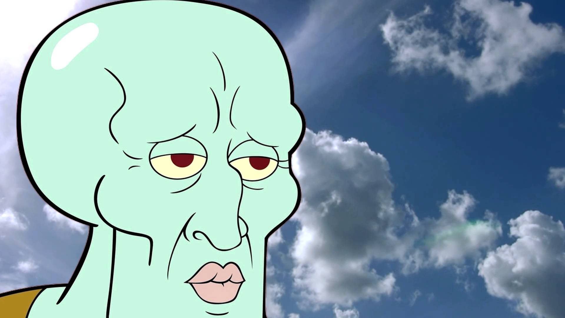 Handsome Squidward Tentacles Clouds Background