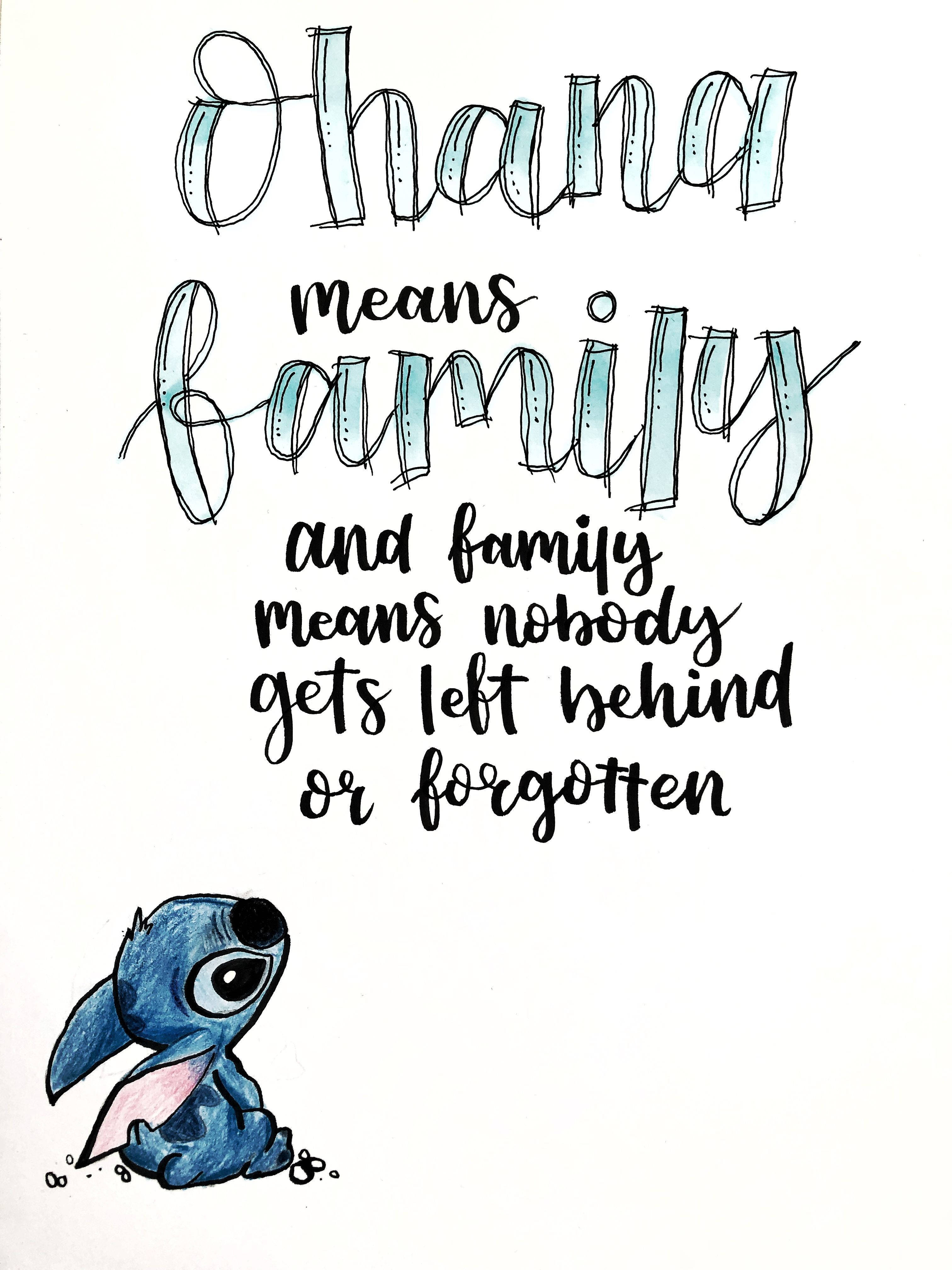 Handwritten Lilo & Stitch Ohana Quote Background