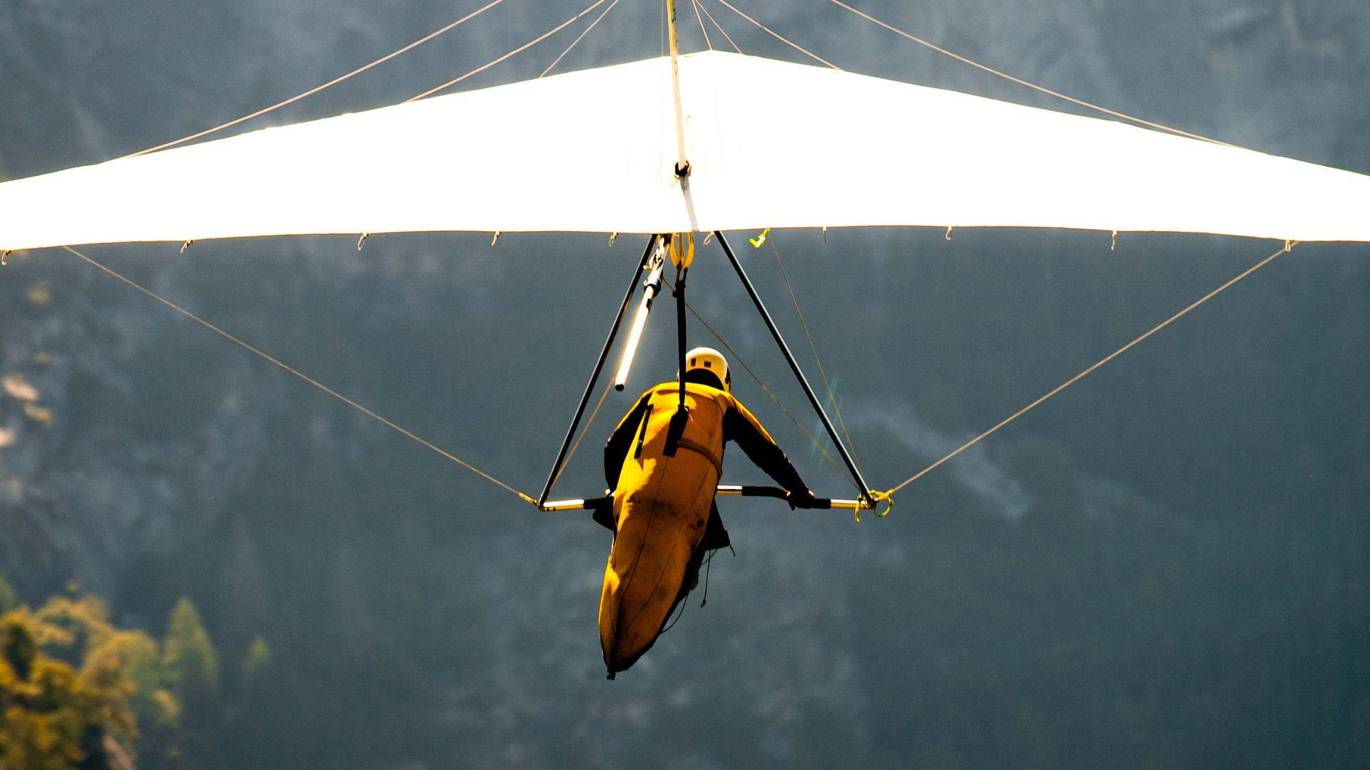 Hang Gliding Launch Fly Yellow Suit Background