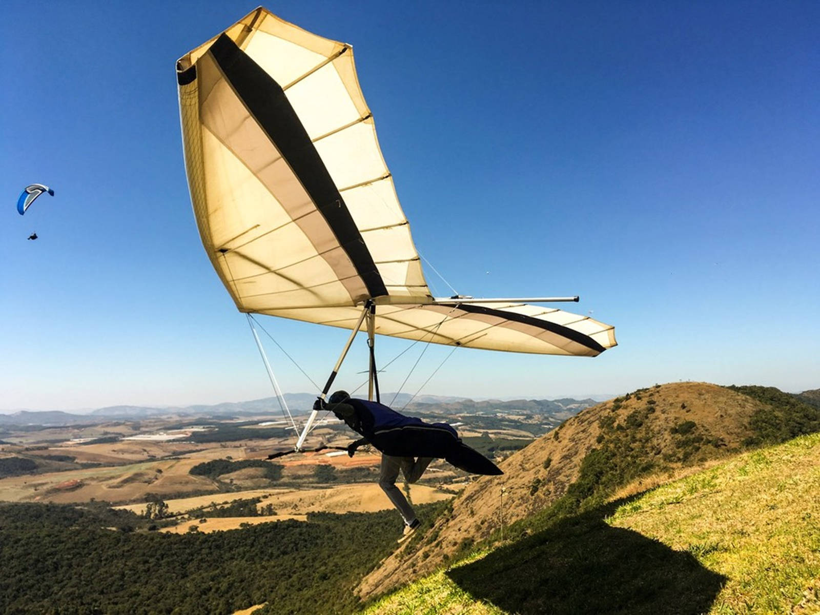 Hang Gliding Pilot Launch Hill Sunny Day