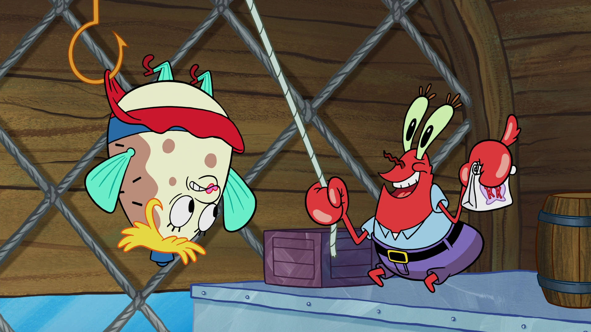 Hanging Mrs. Puff With Mr. Krabs Background