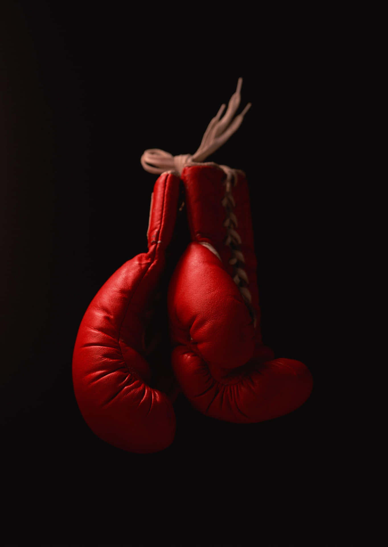 Hanging Red Boxing Gloves Dark Background