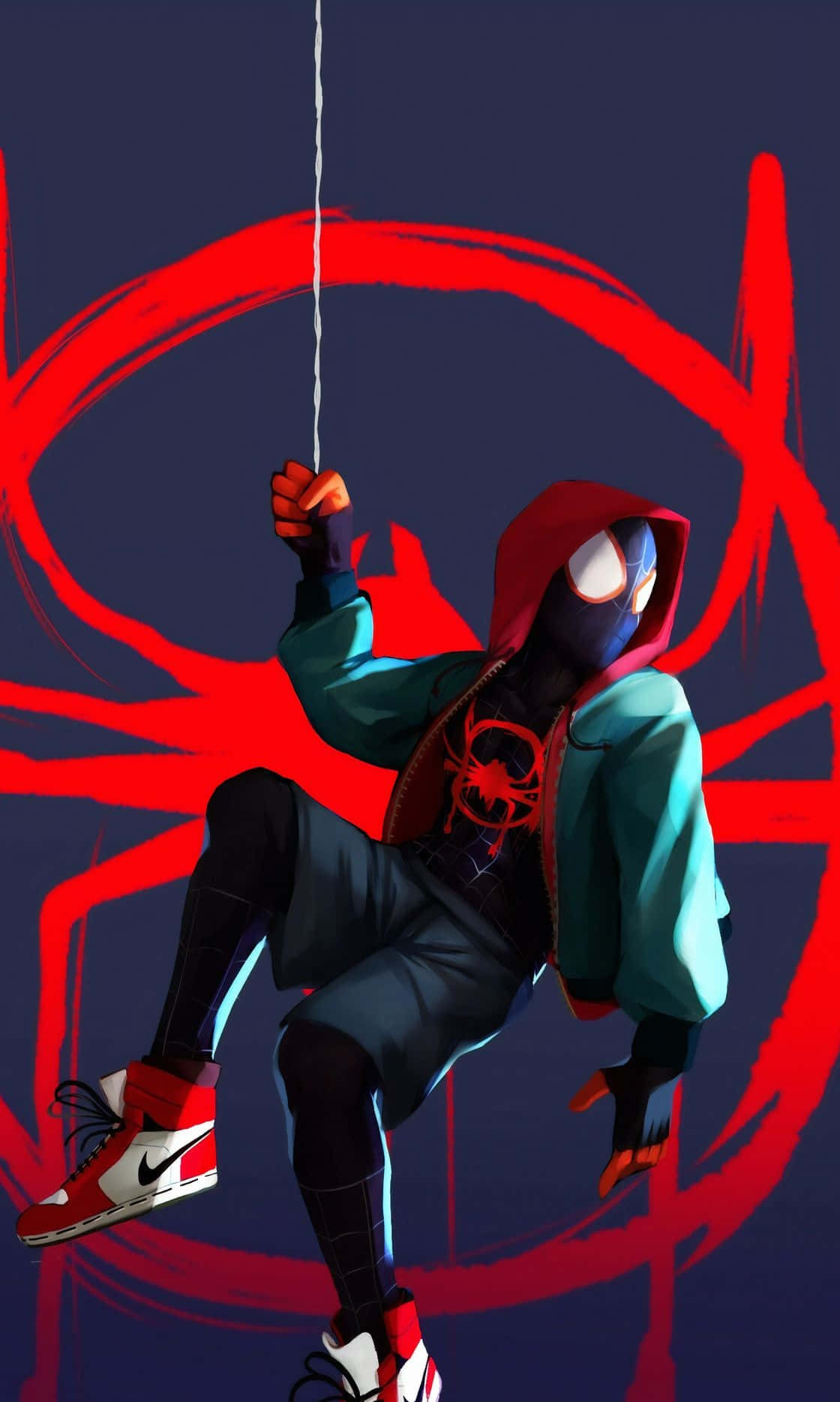Hanging Spider Man Miles Morales Iphone Digital Illustration Background