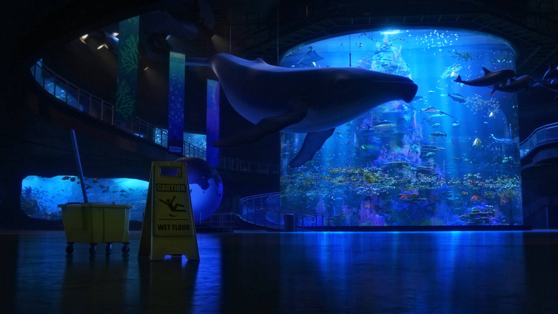 Hanging Whale Overlooking An Aquarium