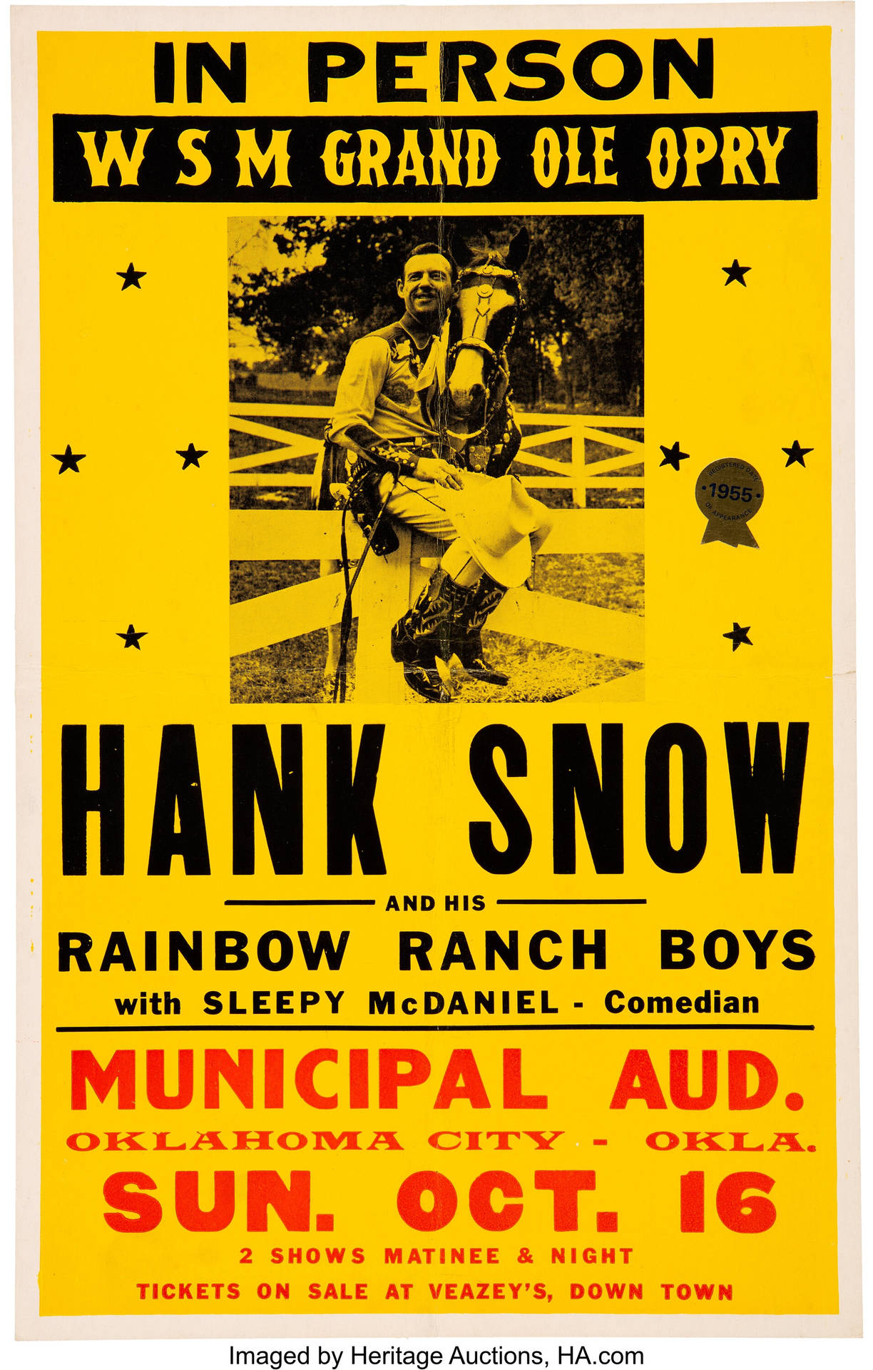 Hank Snow Oklahoma Yellow Poster