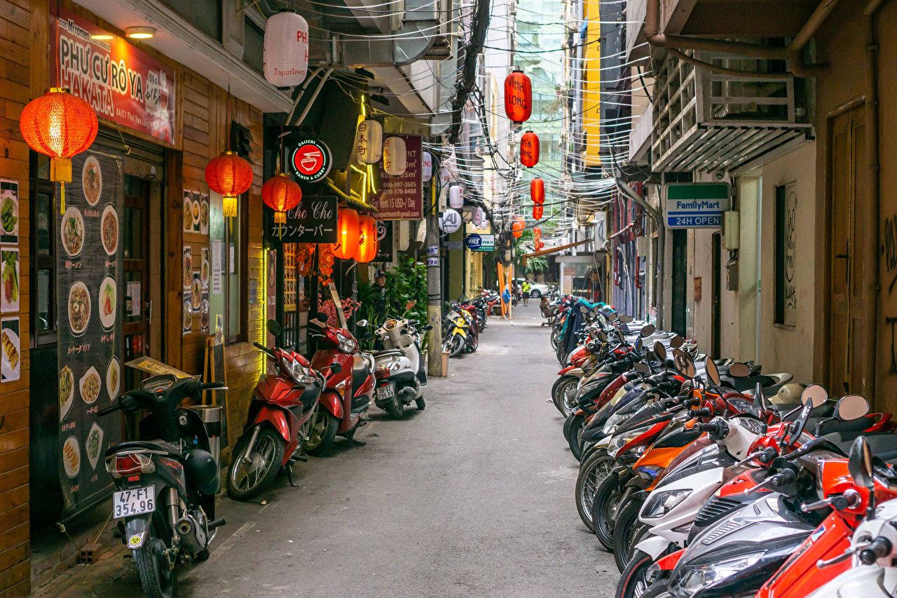 Hanoi's Narrow Street Background