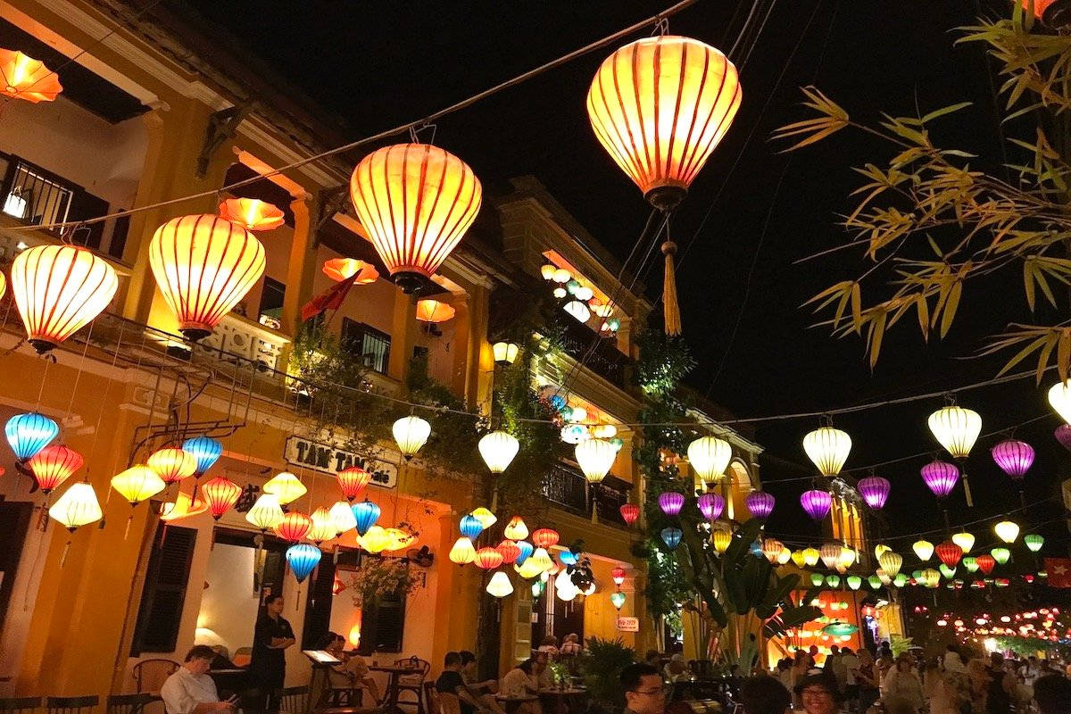 Hanoi With Hanging Colorful Lanterns Background
