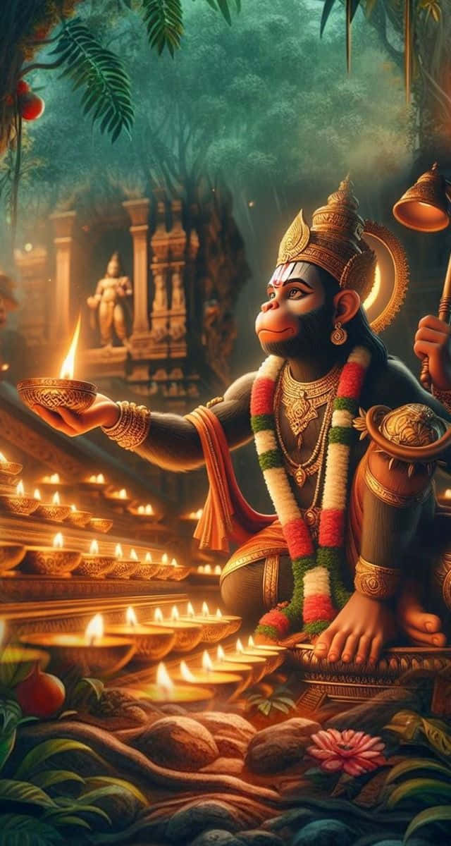 Hanuman Lighting Diyas Background