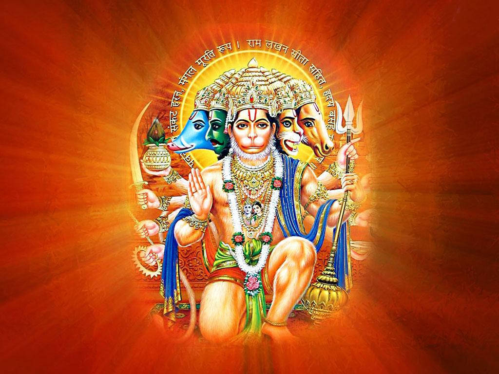 Hanuman Multiple Gods On Orange 4k Hd Background