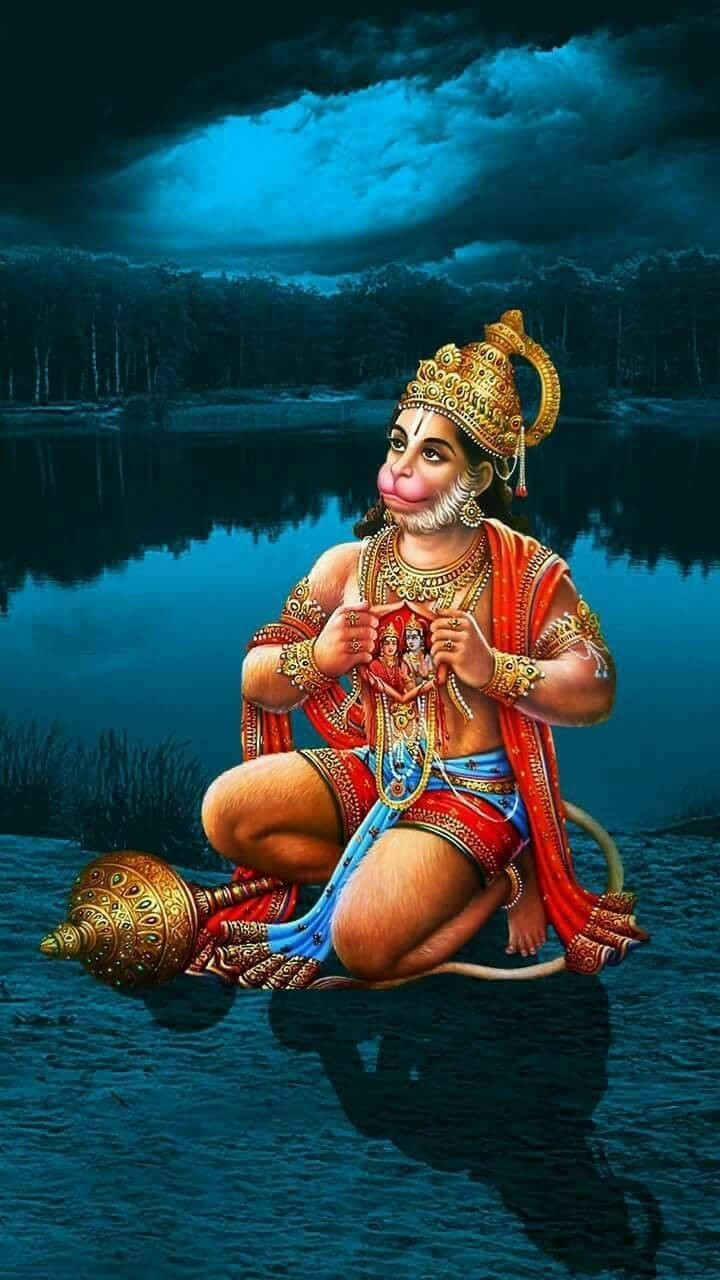 Hanuman Opening Heart On Water 4k Hd Background