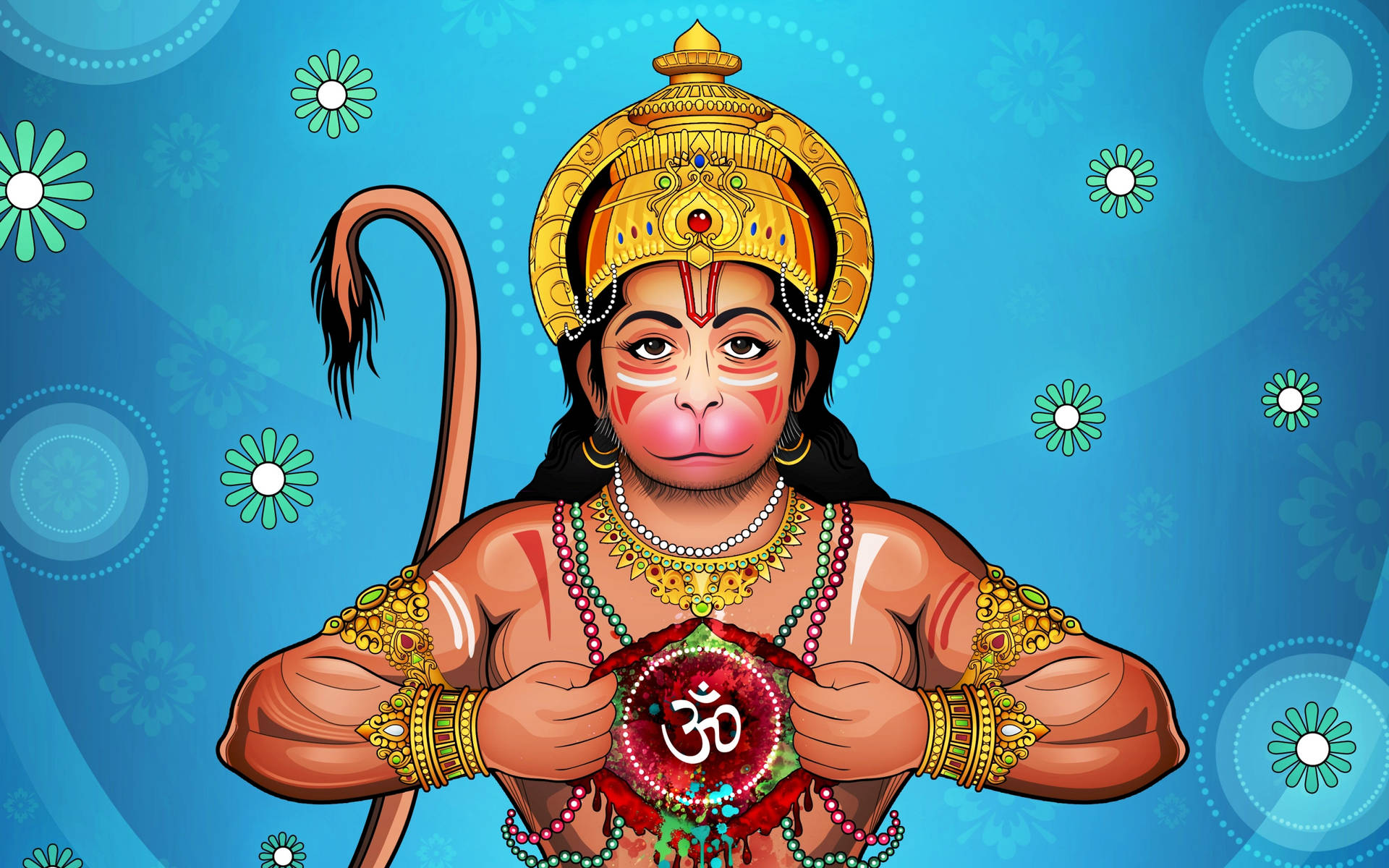 Hanuman Opening Heart With Flowers 4k Hd Background