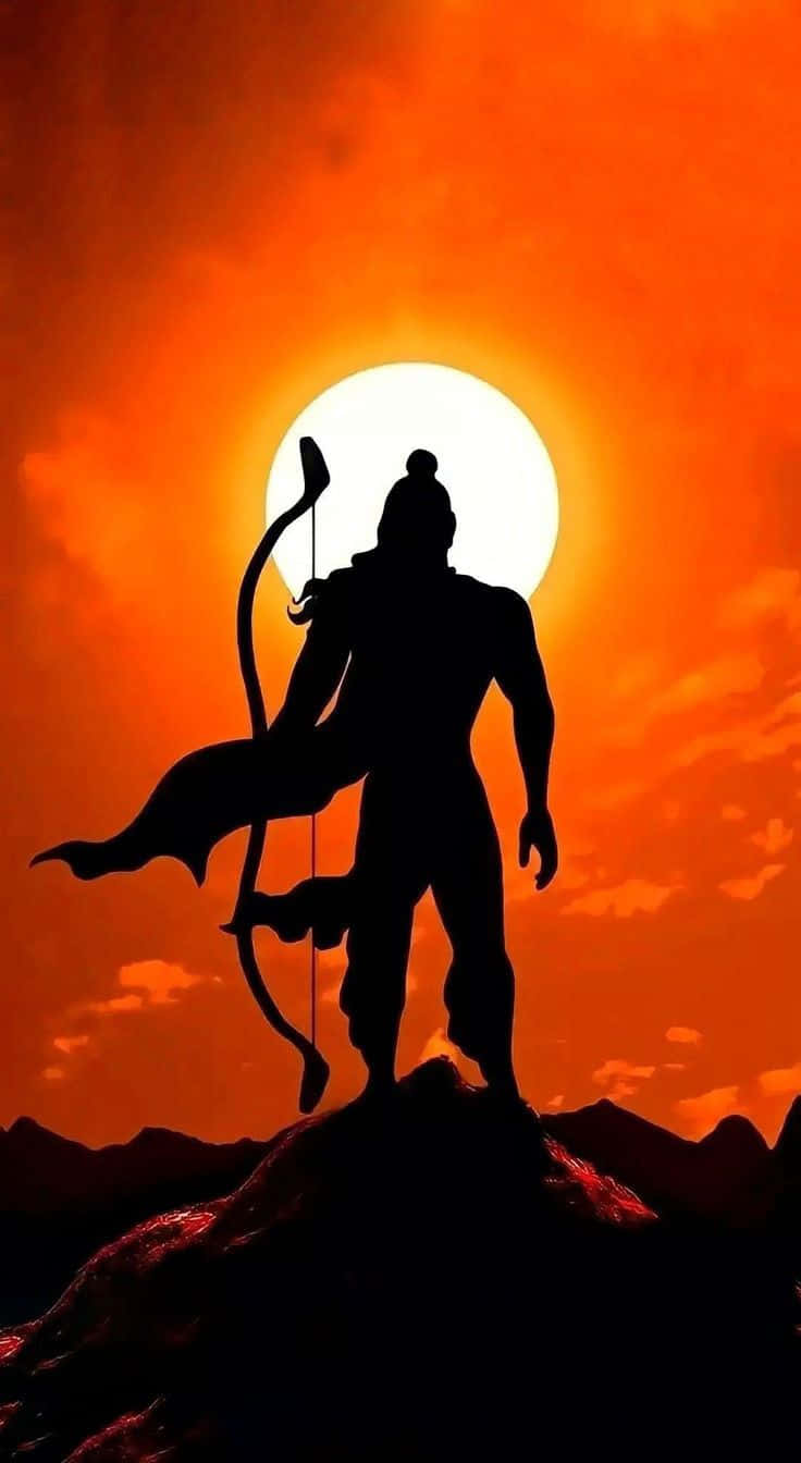 Hanuman Silhouette Against Sun Background