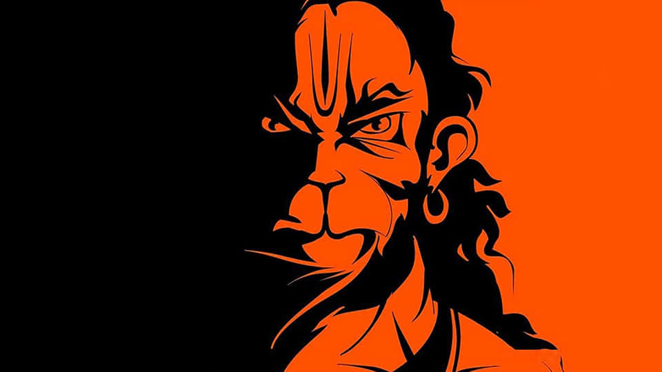 Hanuman Vector Art Orange Black Background