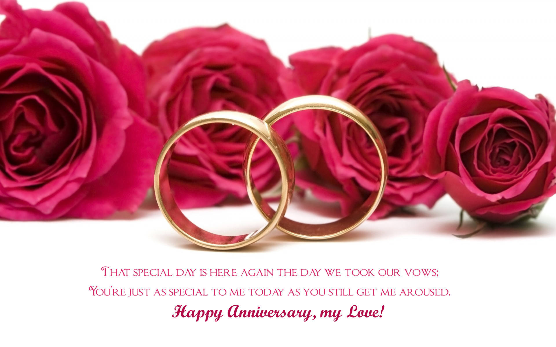 Happy Anniversary Gold Rings And Roses Background