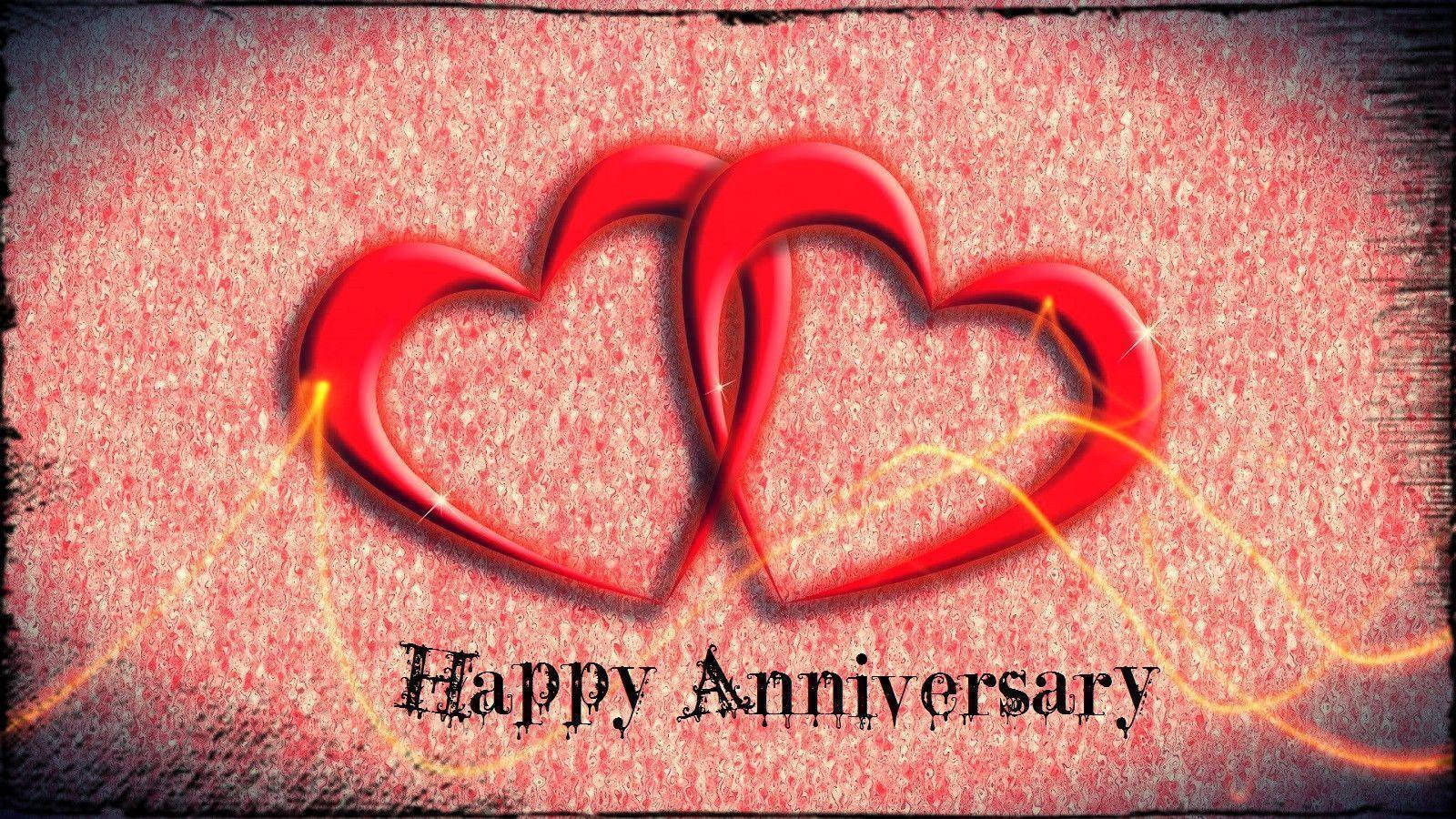 Happy Anniversary Hearts With Glowing Strings Background