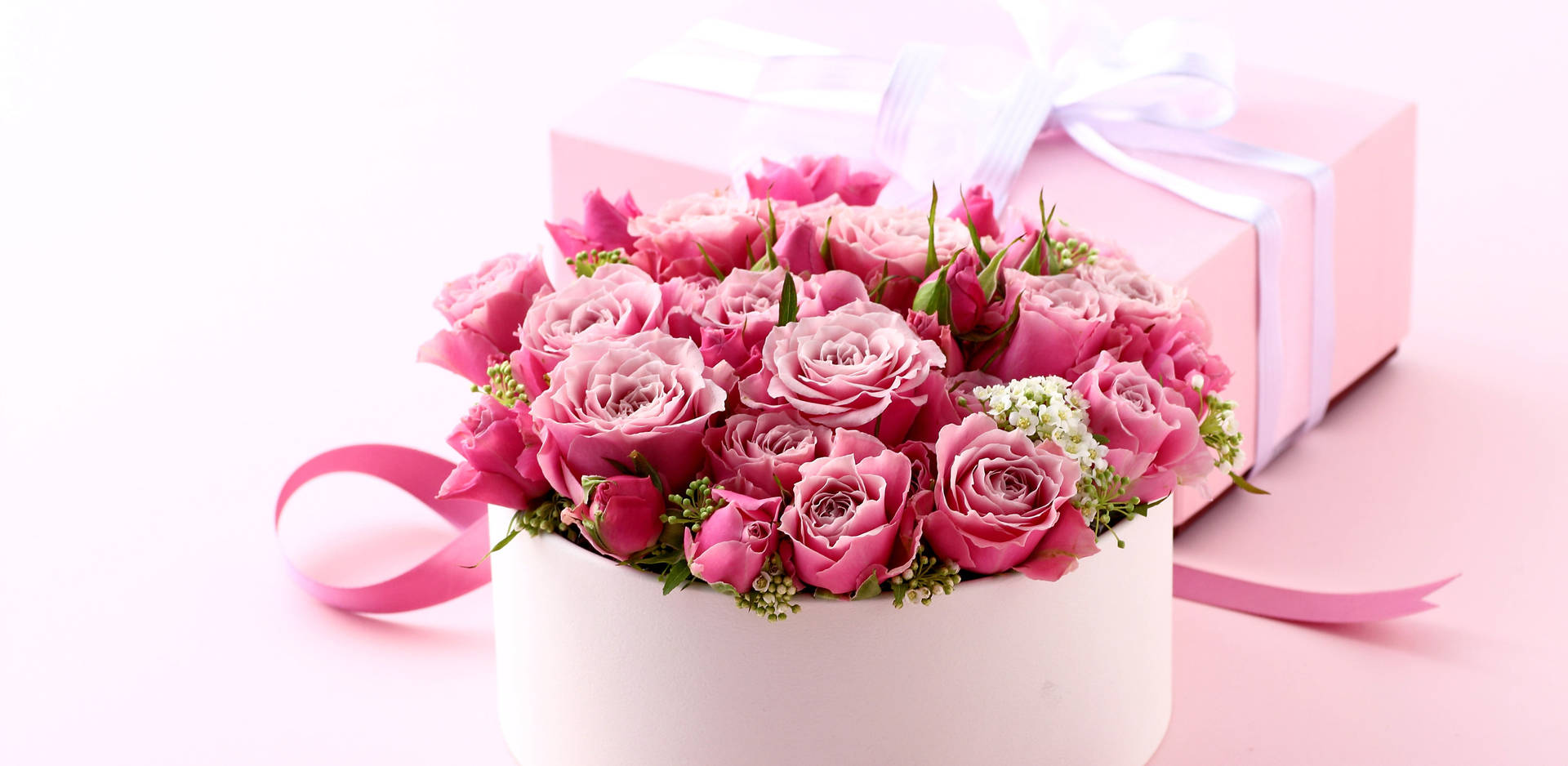 Happy Birthday Boxed Pink Flowers Background