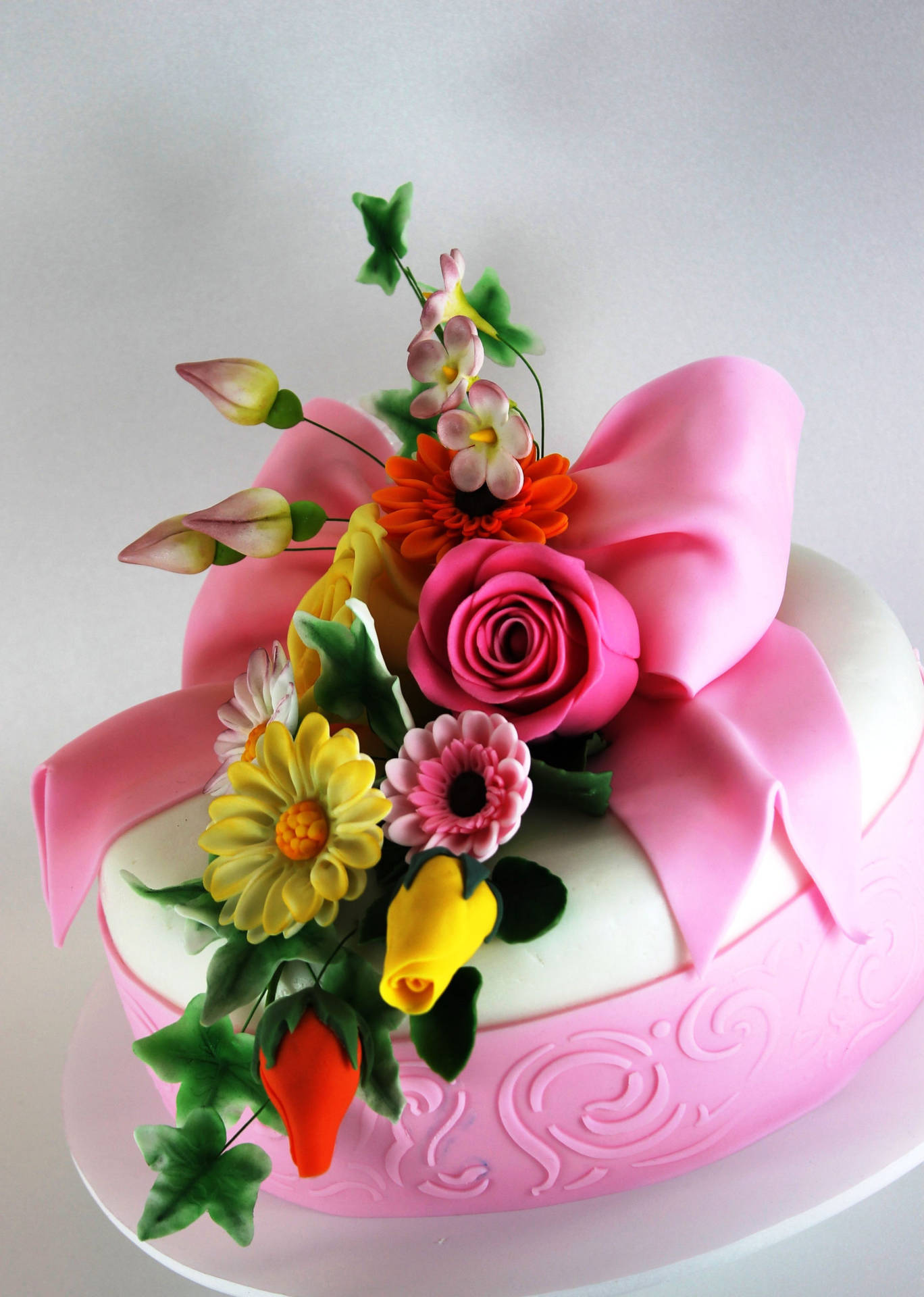 Happy Birthday Flower Fondant Cake