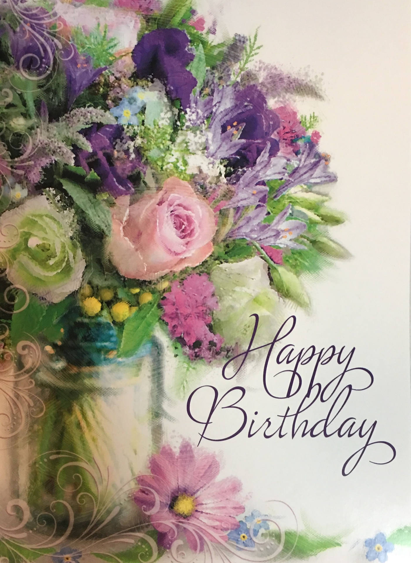 Happy Birthday Flower In Vase Background