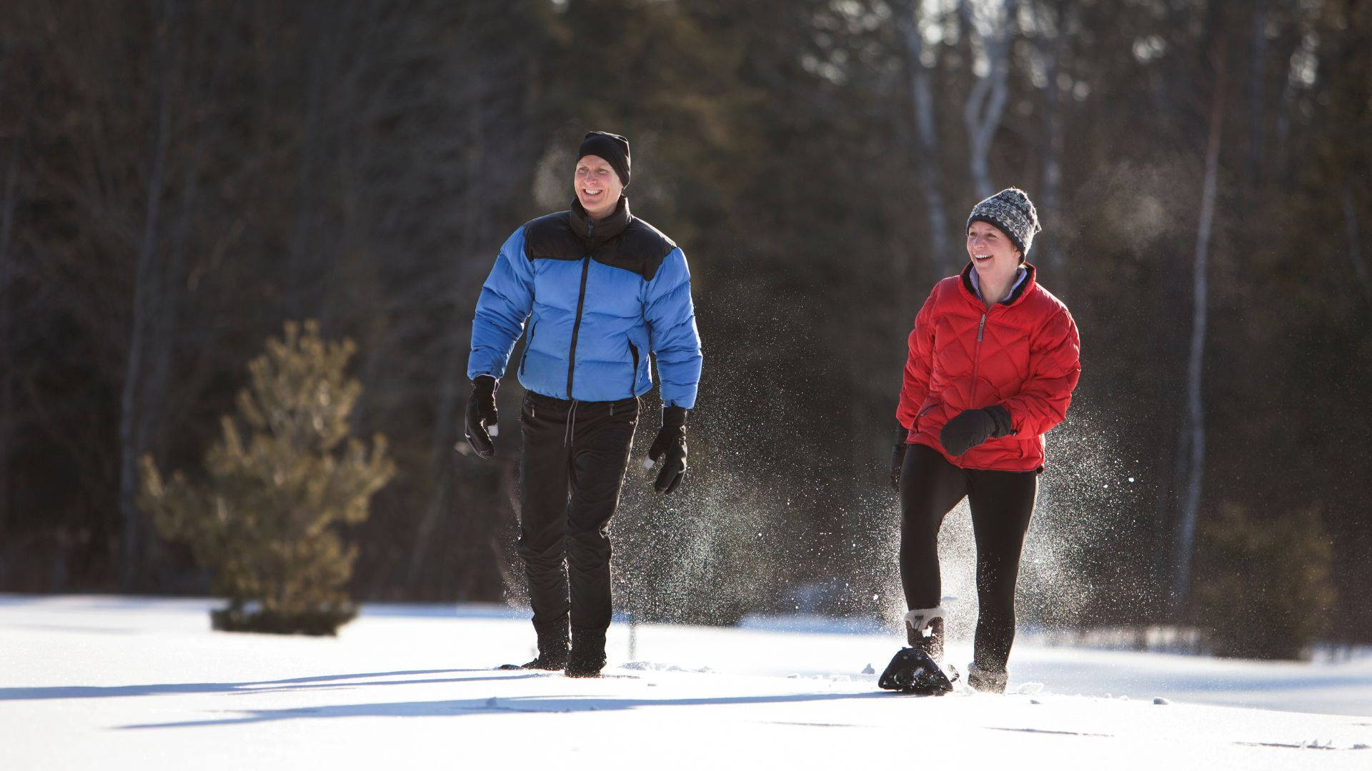 Happy Couple Snowshoeing Background