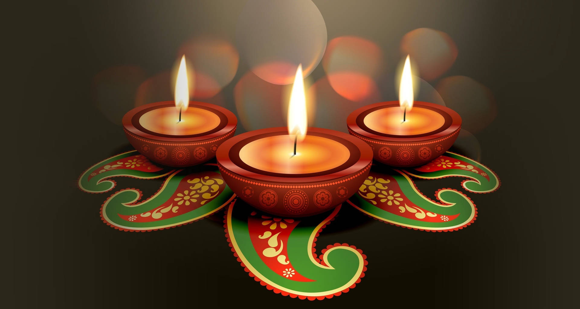 Happy Diwali Glowing Oil Lamps Background