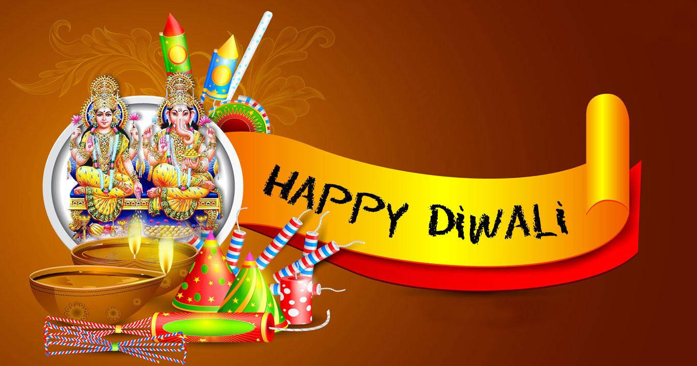 Happy Diwali With Hindu Gods Background