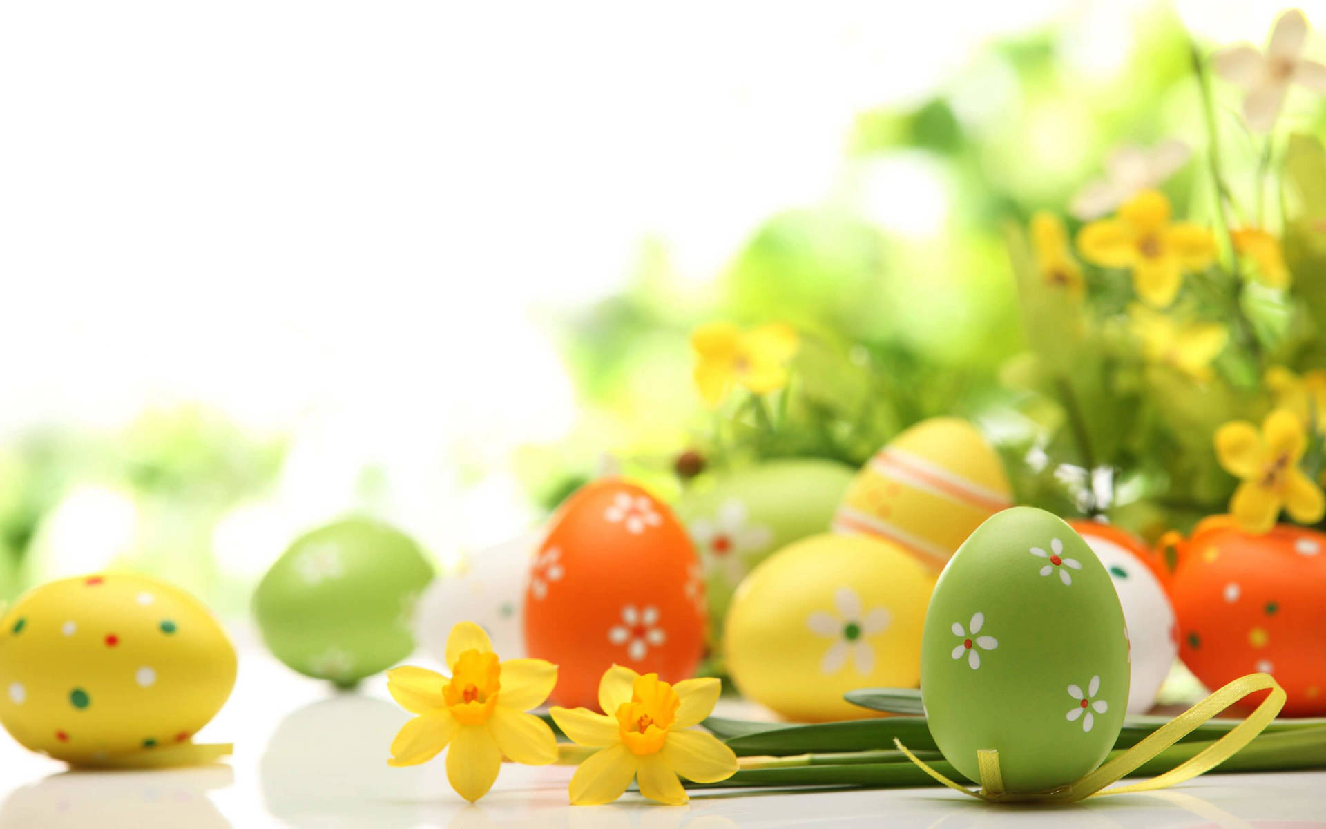 Happy Easter Assorted Eggs Floral Design Background