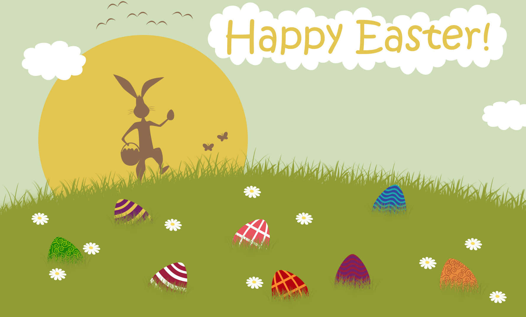 Happy Easter Card With Bunny And Eggs Background