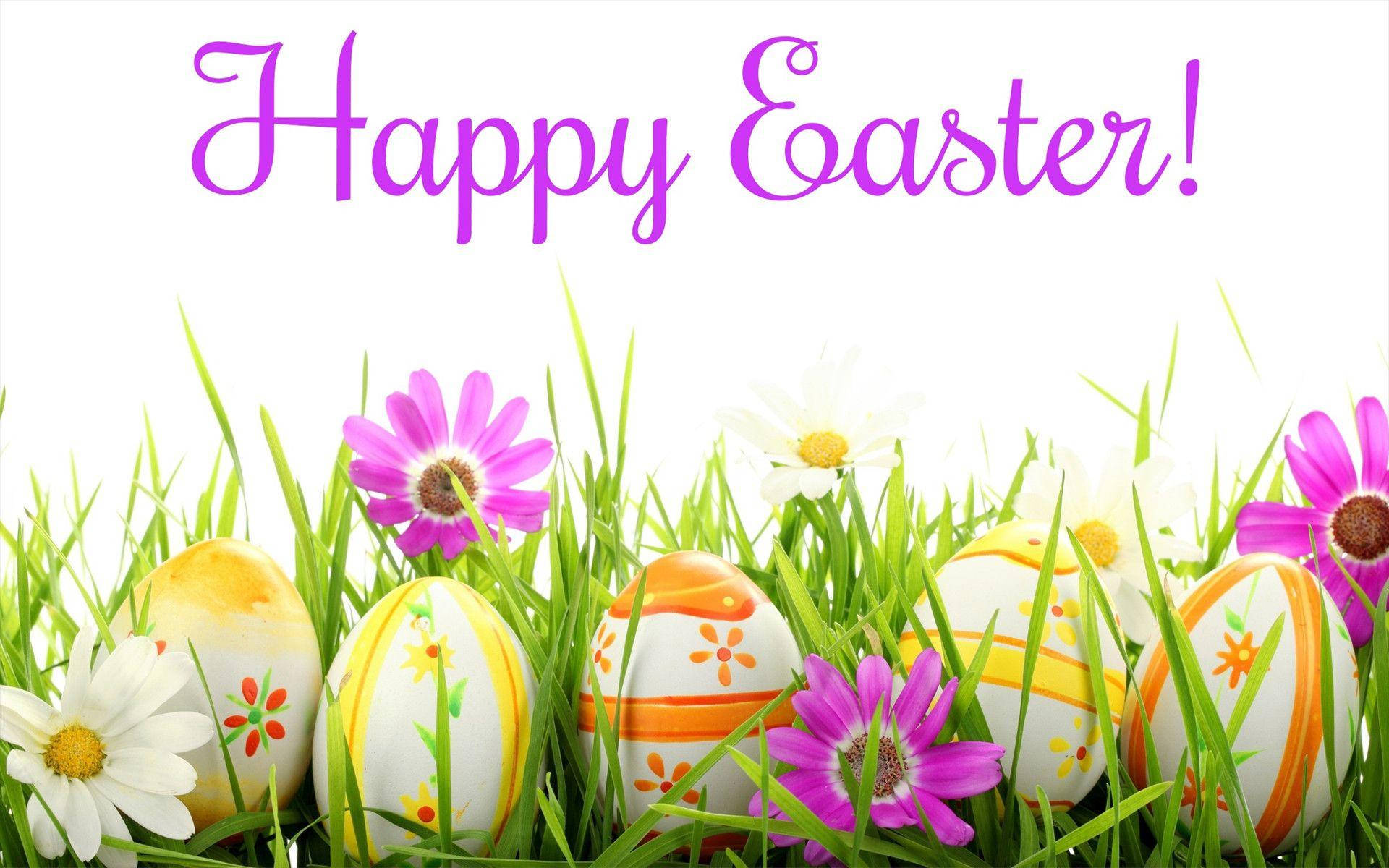 Happy Easter Eggs With Flower Drawings Background