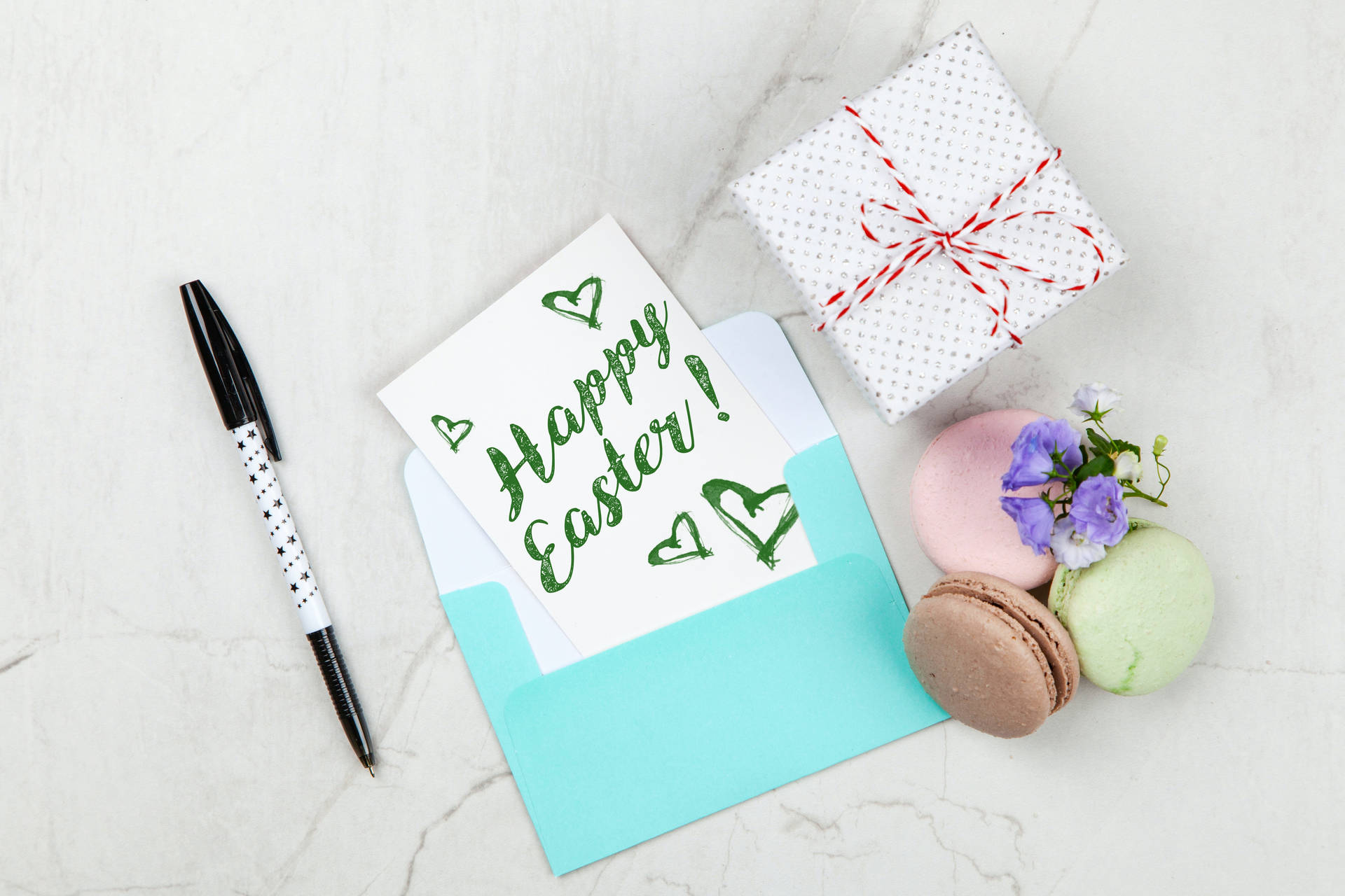 Happy Easter Green Letter Flat Lay Background