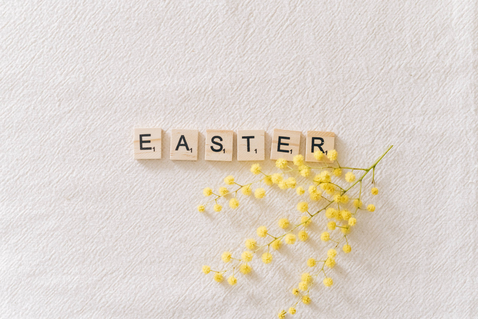 Happy Easter Scrabble Tile With Yellow Flower Background