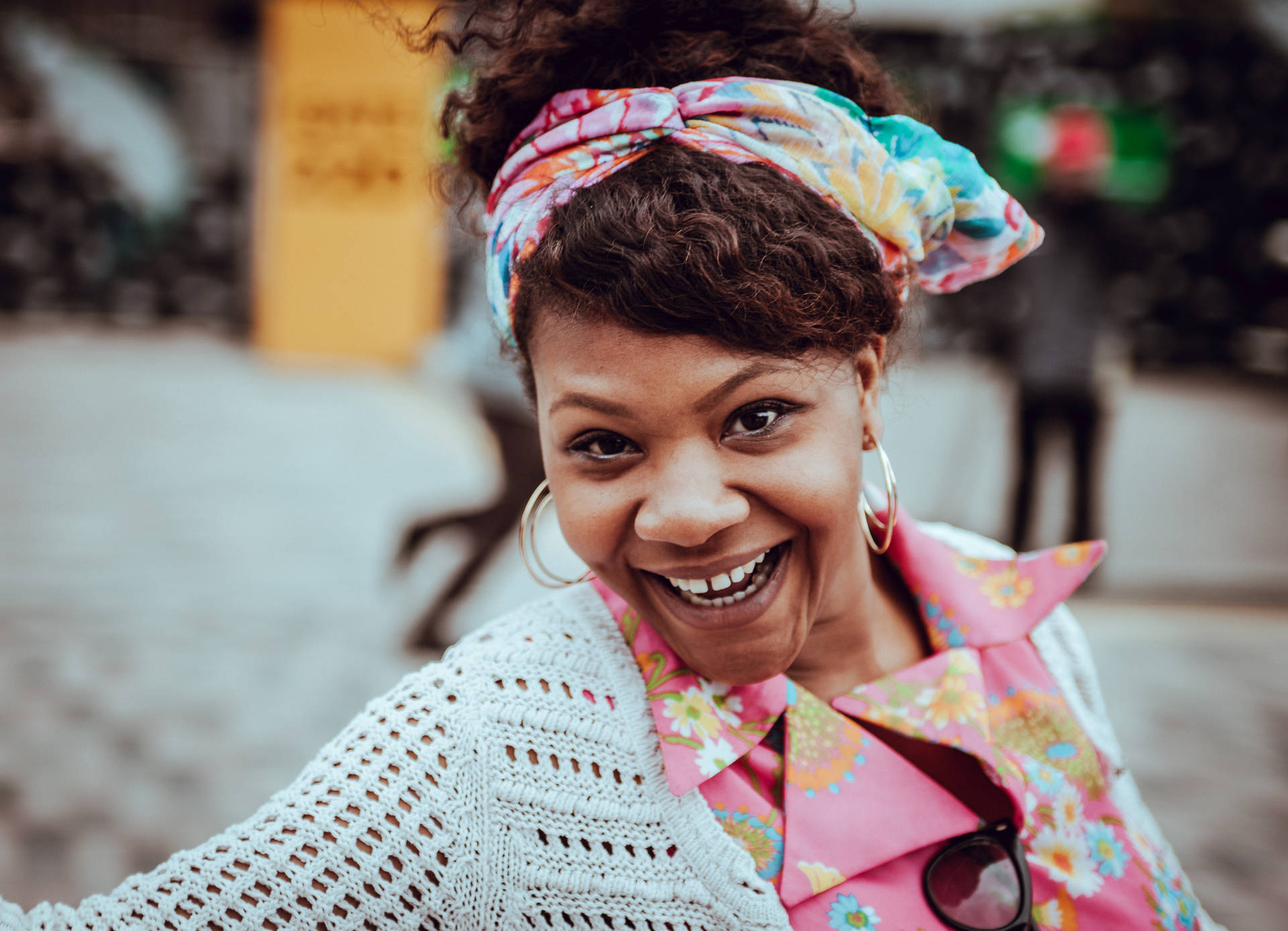 Happy Face Woman With Headband Background