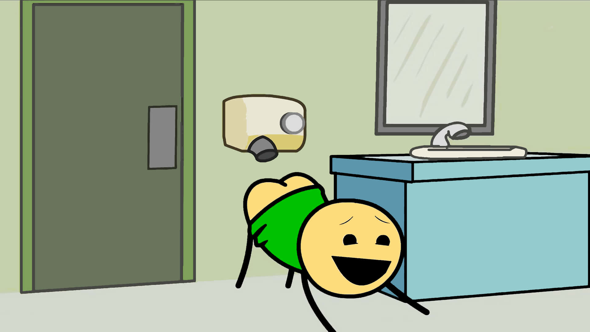 Happy Figure Using Bathroom Background