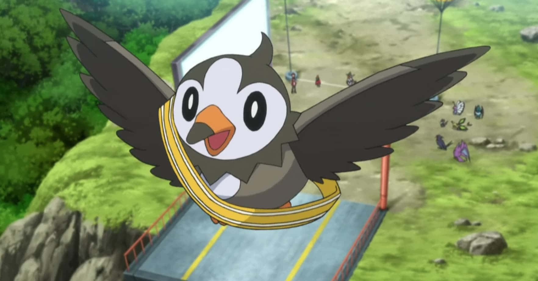 Happy Flying Starly With Sash Background