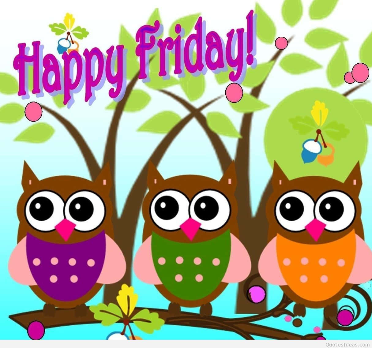 Happy Friday Owls With A Branch And The Words Happy Friday Background