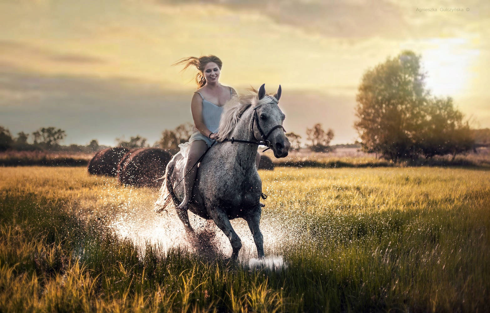 Happy Girl Horse Riding Beautiful Nature Background