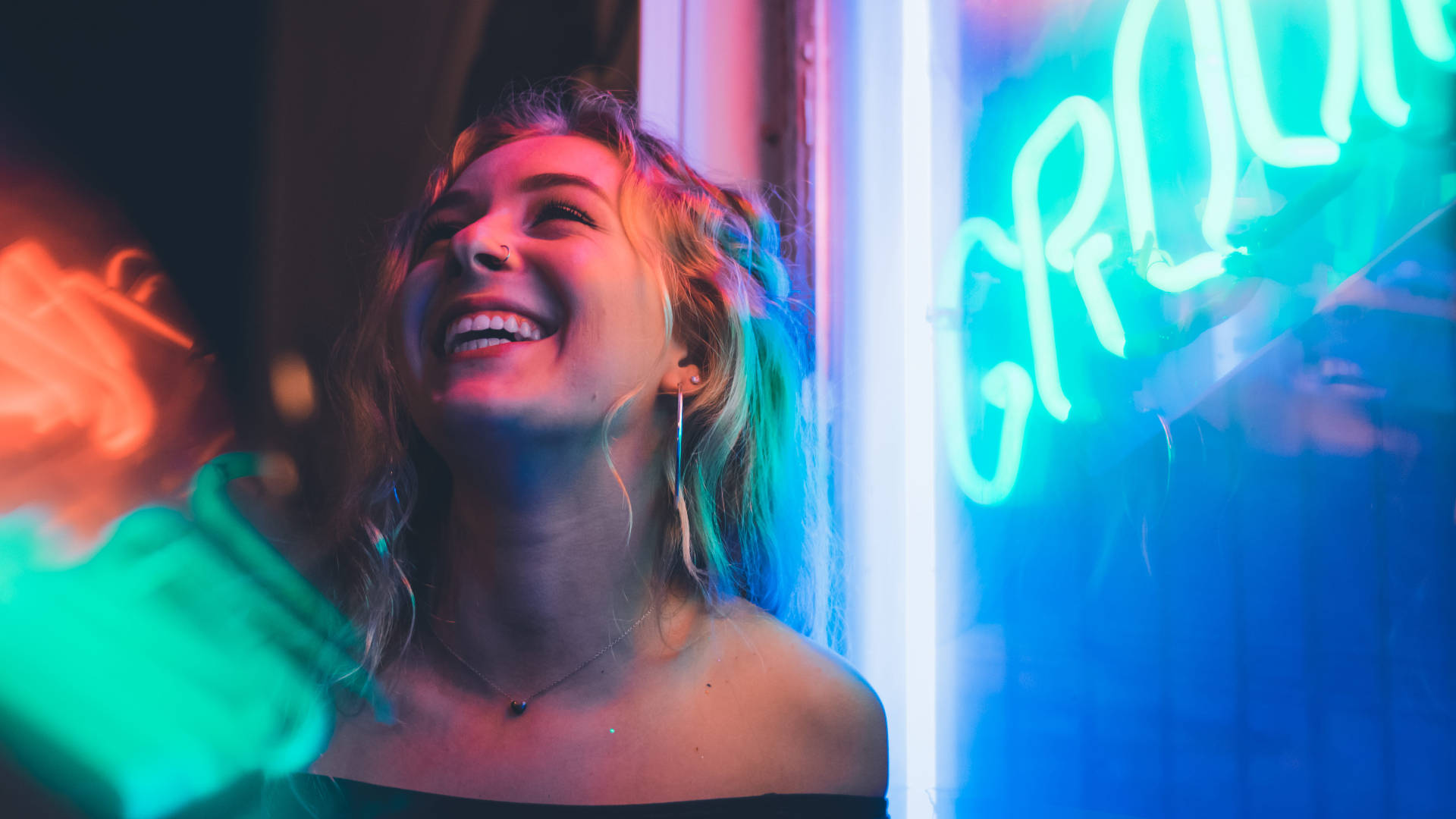 Happy Girl Neon Smile Background