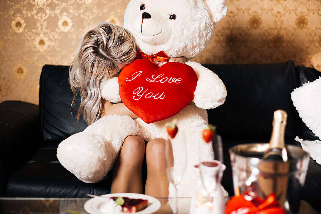 Happy Girl With Cute Teddy Bear Background