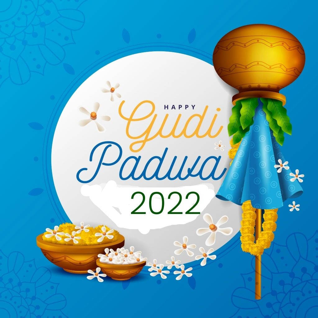 Happy Gudi Padwa 2022 Blue And White Banner Background