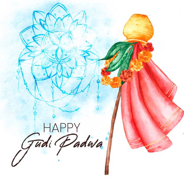 Happy Gudi Padwa Blue Flower Background